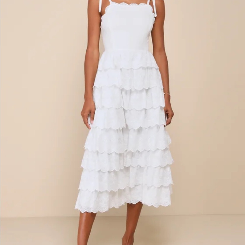Lulu's White Tiered Midi Dress